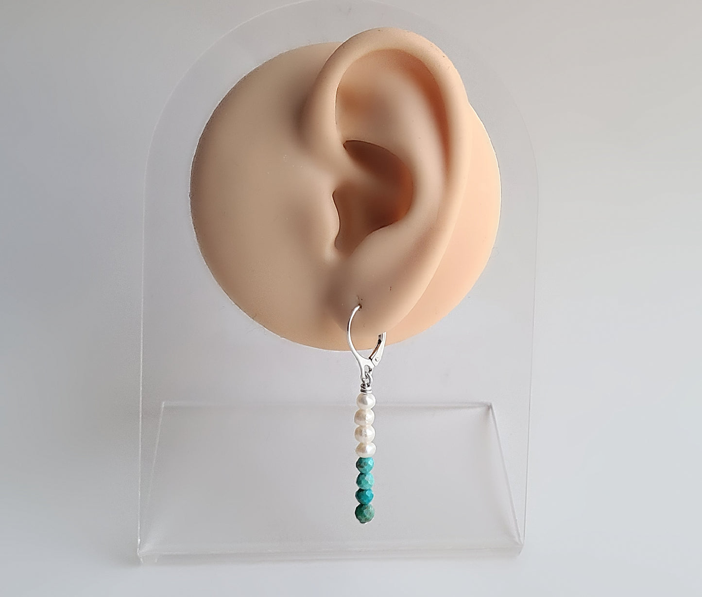 Sterling Silver Pearl & Turquoise Lever Back Earrings