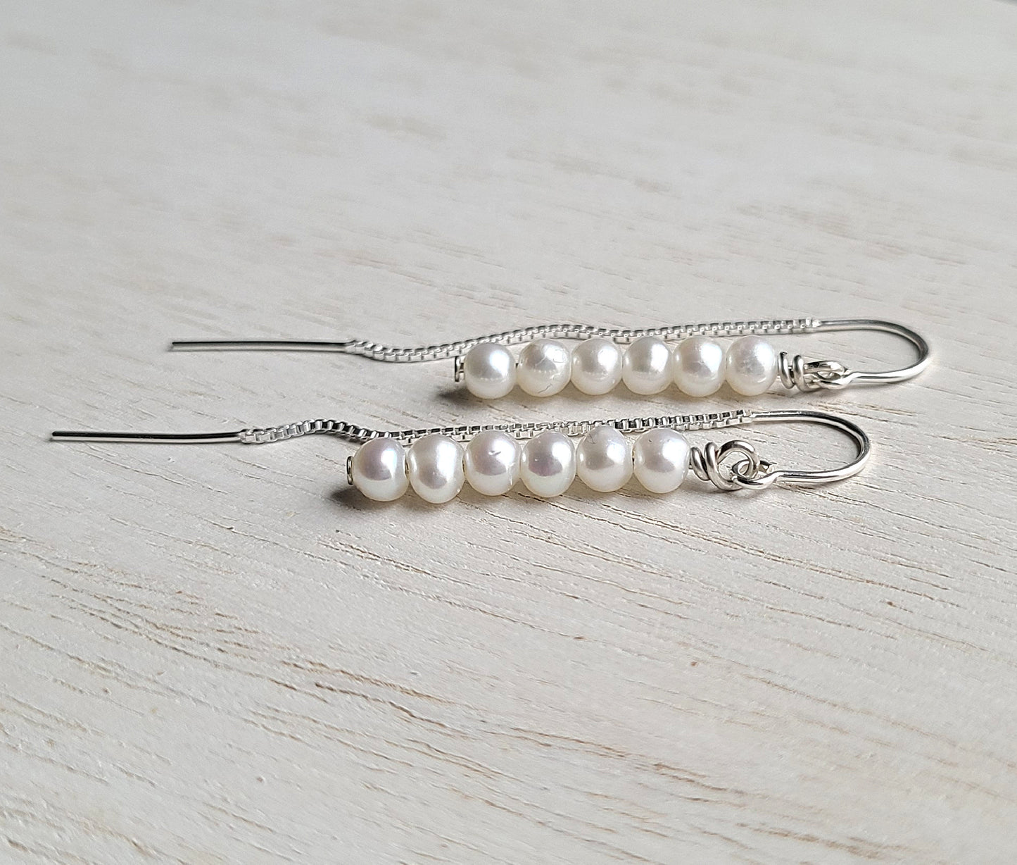 Sterling Silver Pearl Threader Earrings