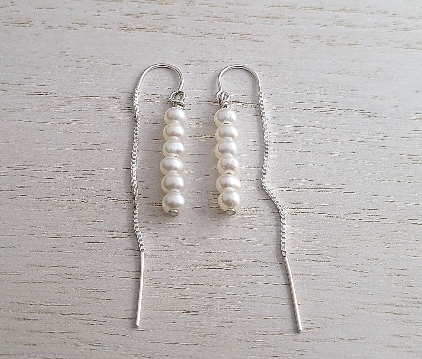 Sterling Silver Pearl Threader Earrings