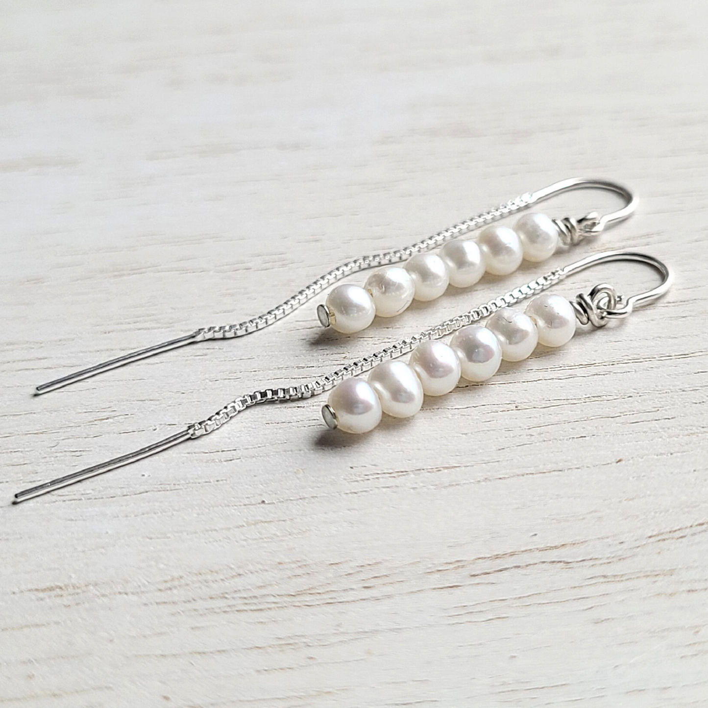 Sterling Silver Pearl Threader Earrings