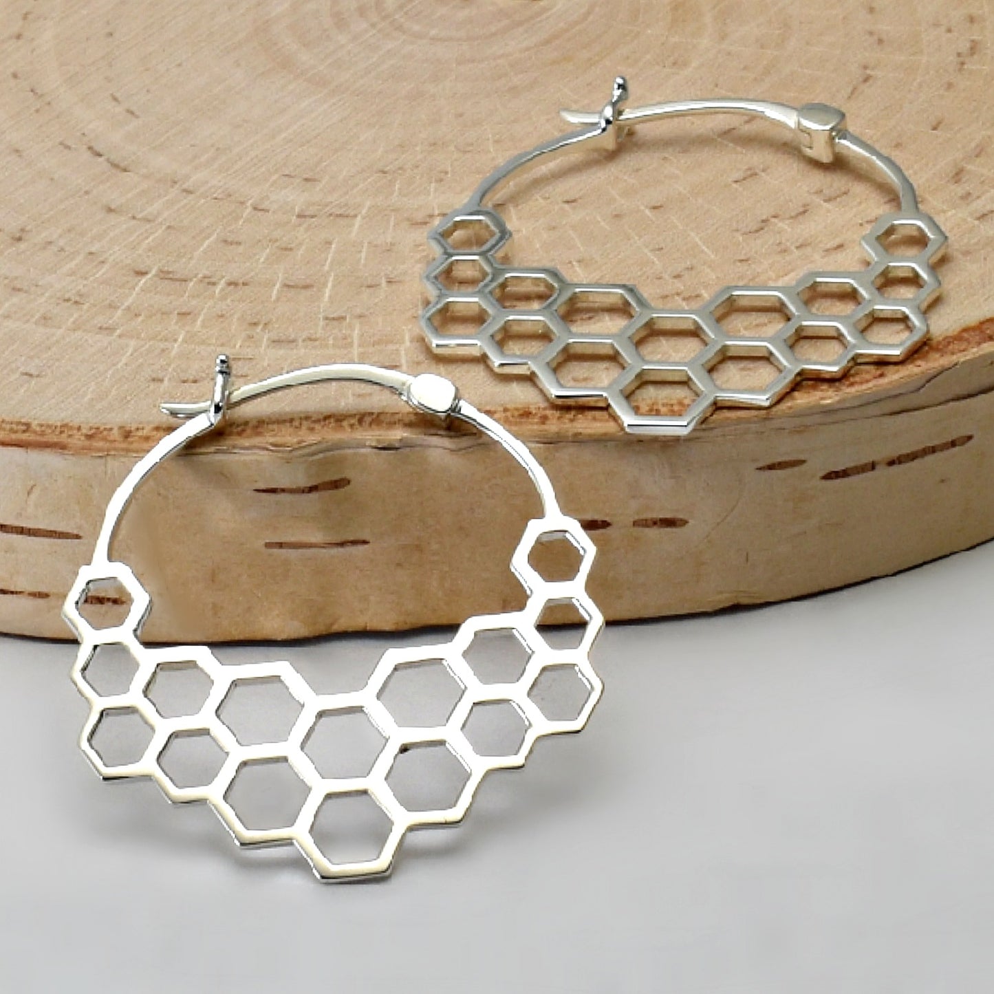 Sterling Silver Honeycomb Hoop Earrings -- EF0002