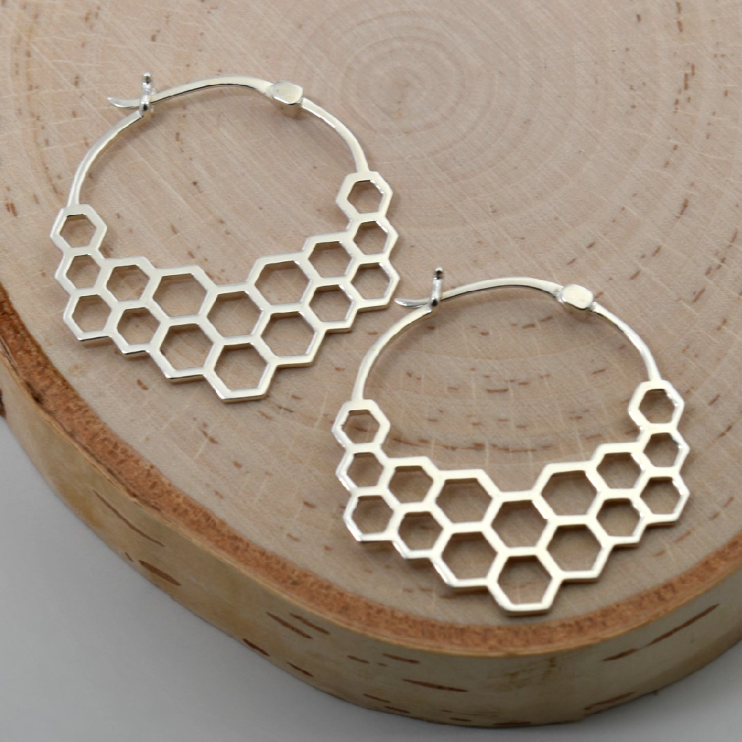 Sterling Silver Honeycomb Hoop Earrings -- EF0002