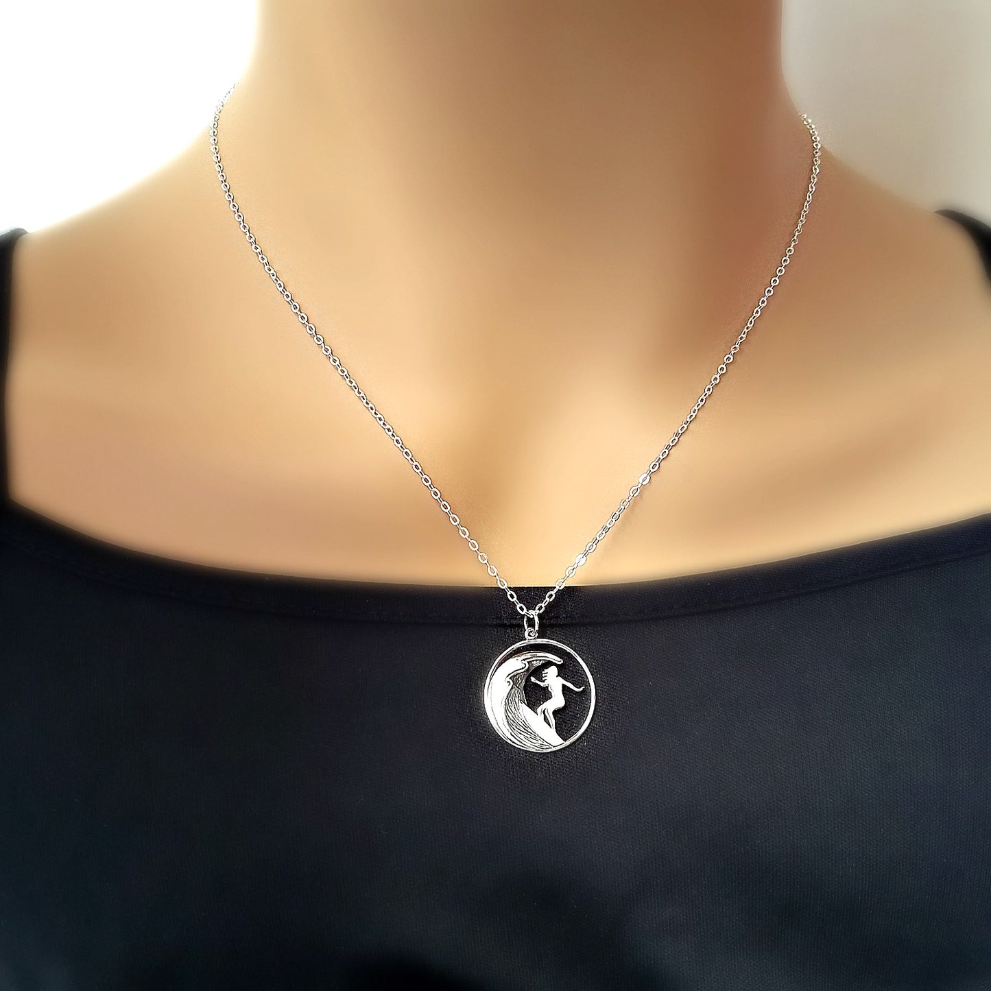 Sterling Silver Surfer Girl Charm -- EF0057