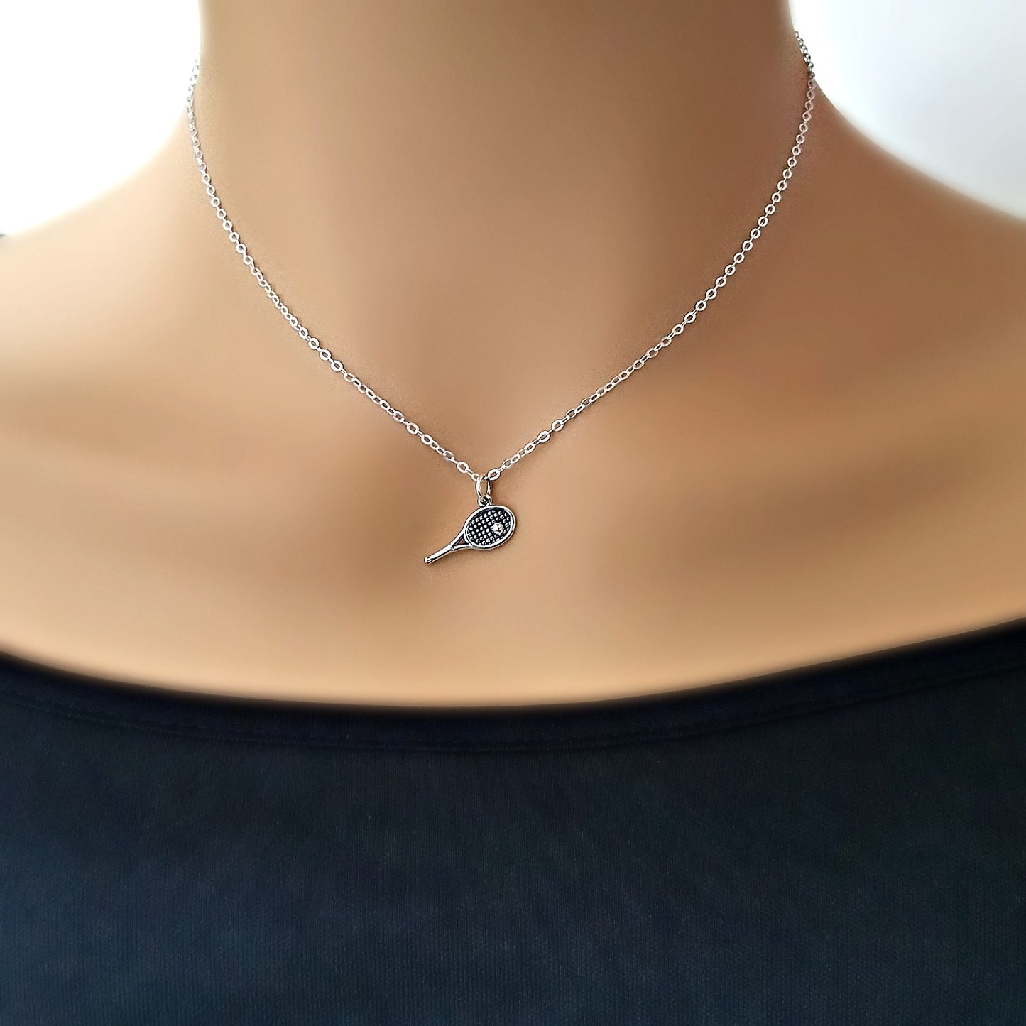 Sterling Silver Tennis Racket and Ball Charm -- EF0096
