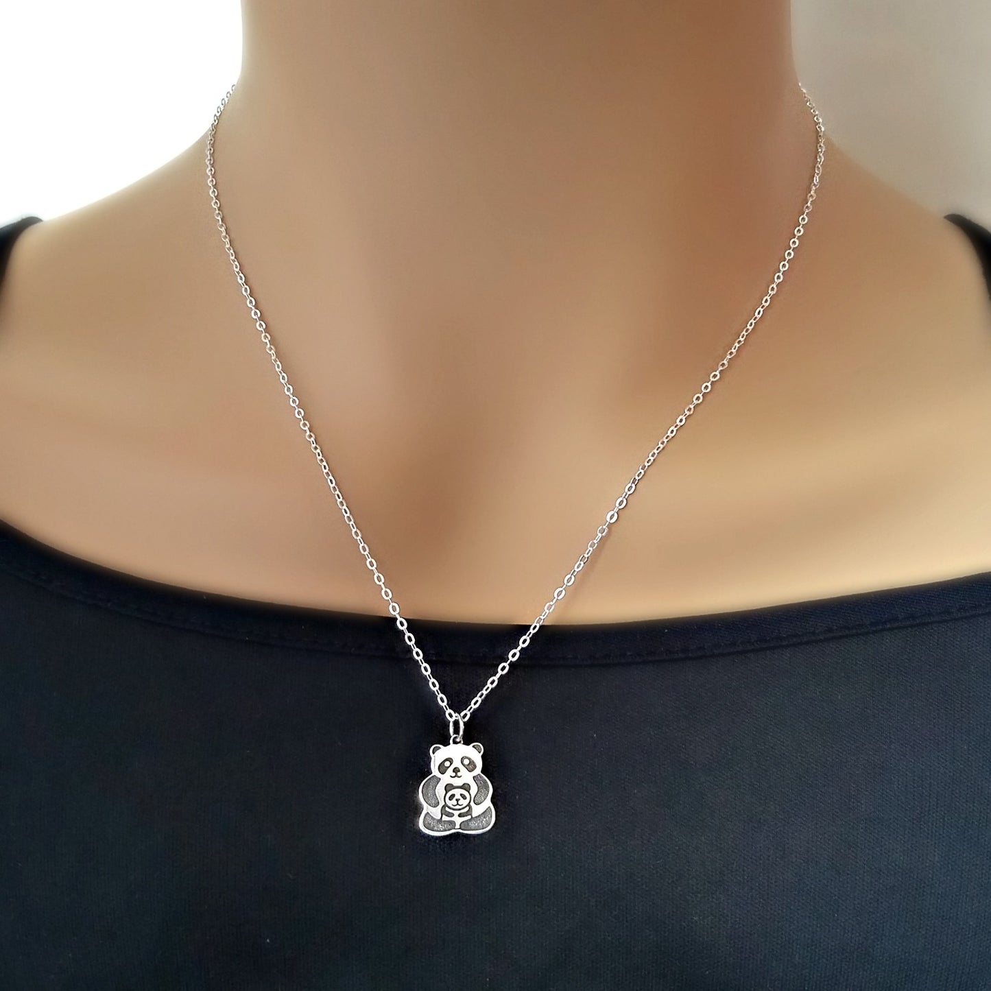 Sterling Silver Panda Bears Charm -- EF0108