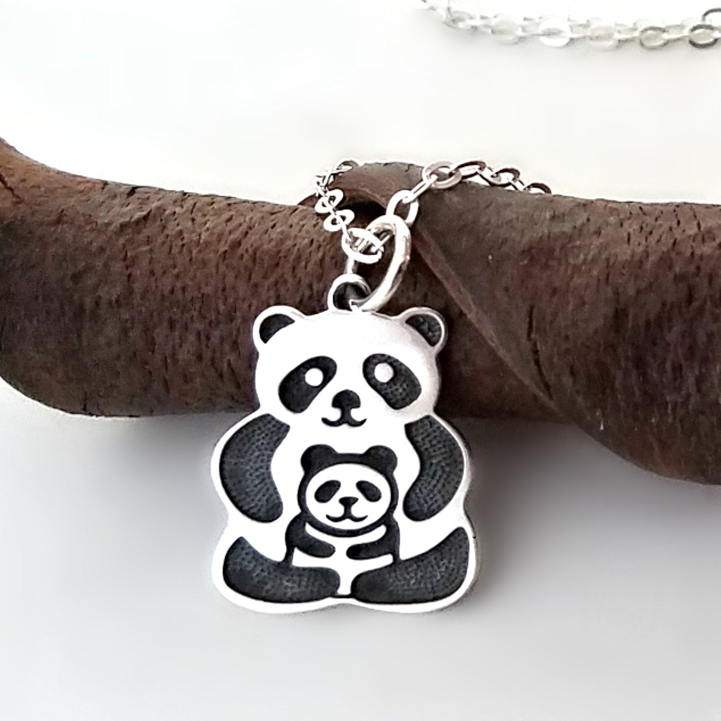 Sterling Silver Panda Bears Charm -- EF0108