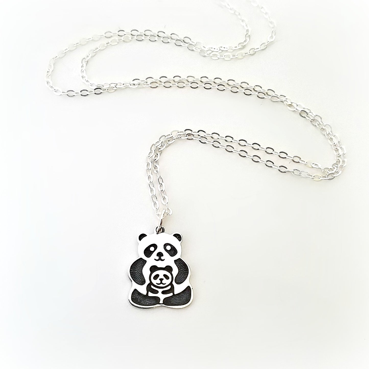 Sterling Silver Panda Bears Charm -- EF0108
