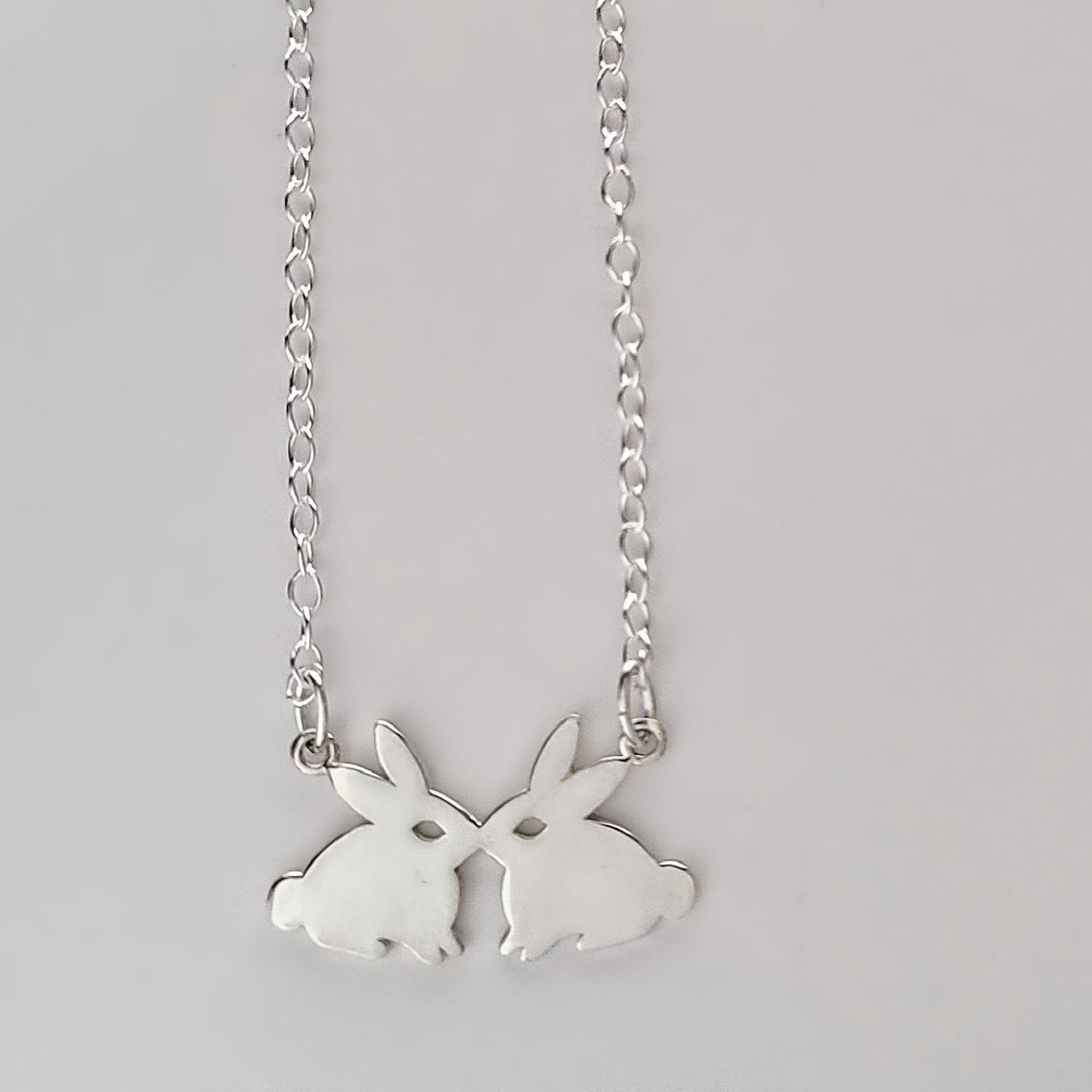 Sterling Silver Kissing Rabbits Necklace -- EF0208