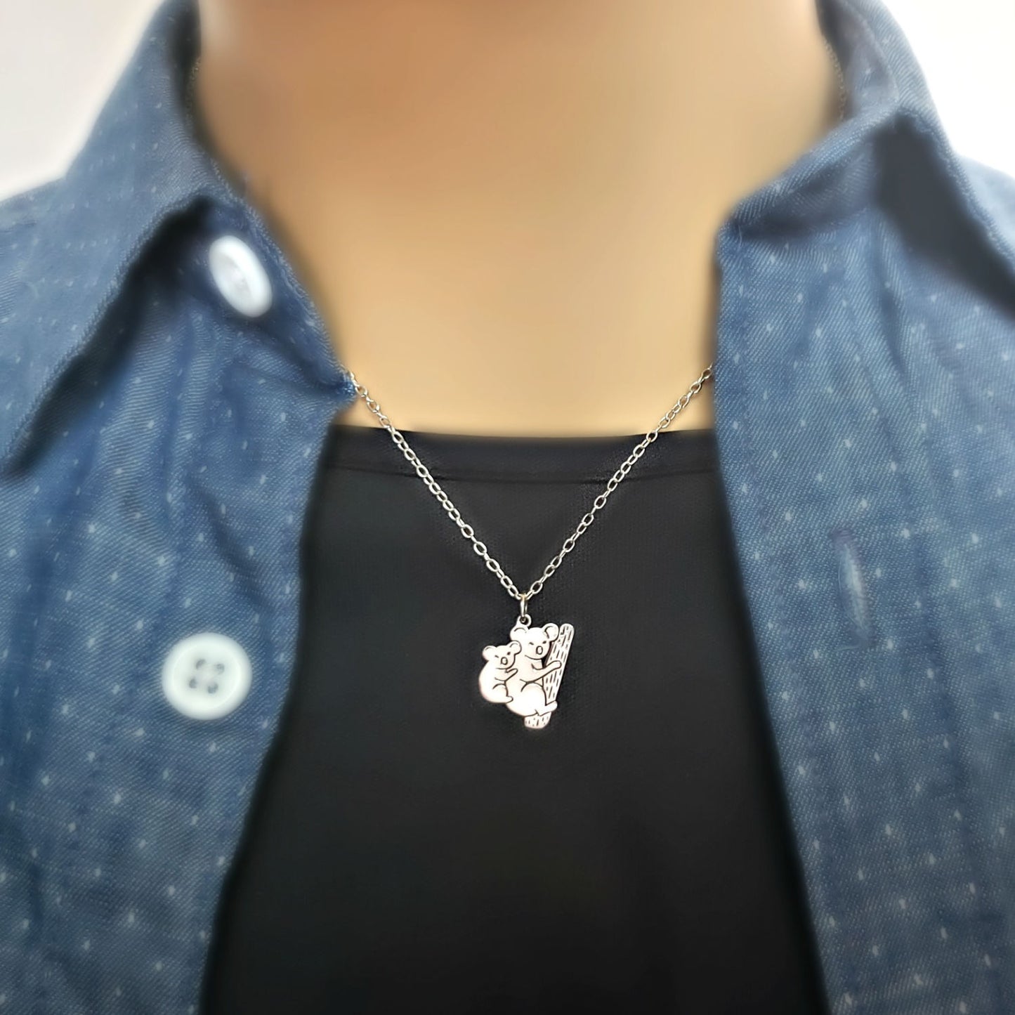 Sterling Silver Koala Bears Charm -- EF0220