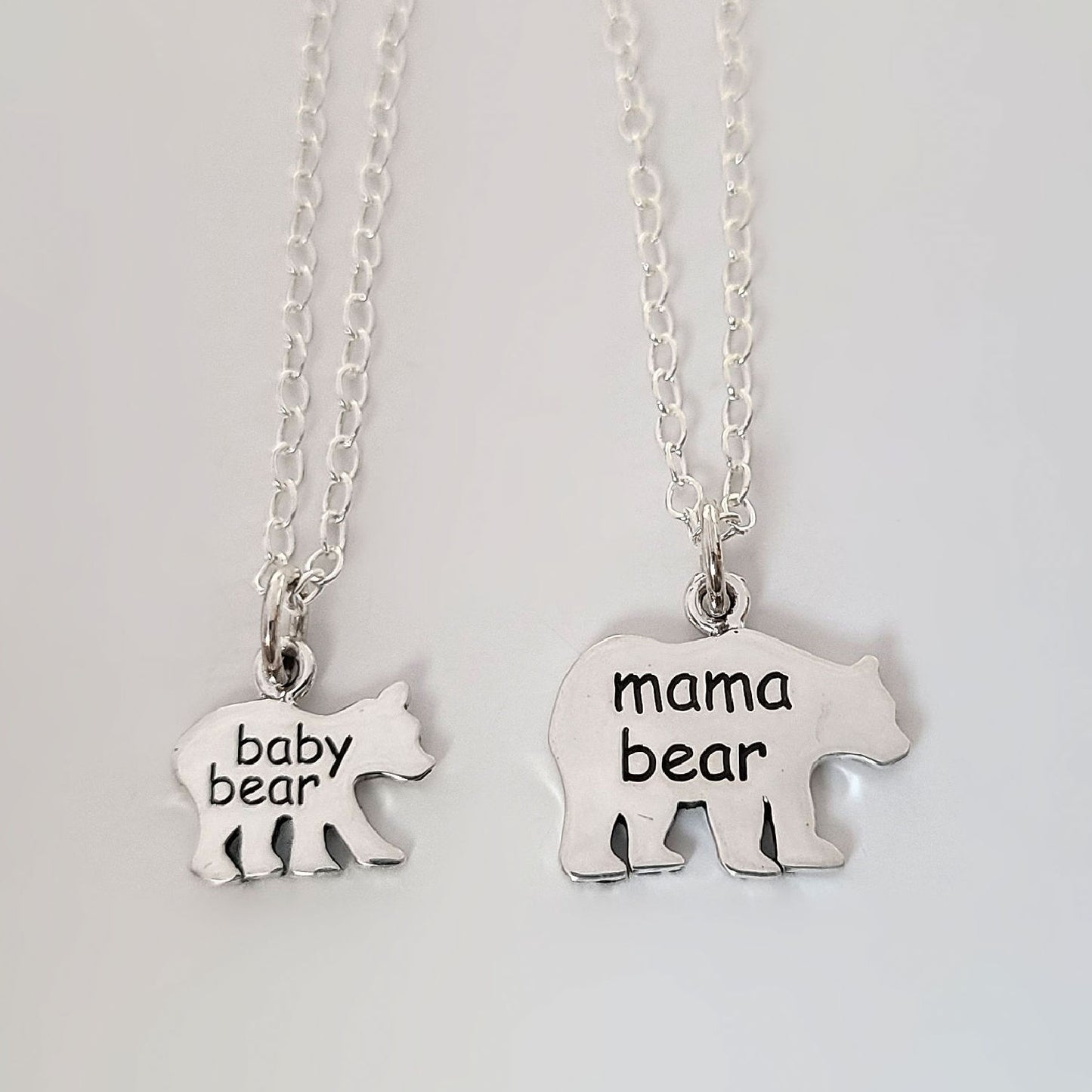 Sterling Silver Mama and Baby Bear Necklace Set -- EF0224