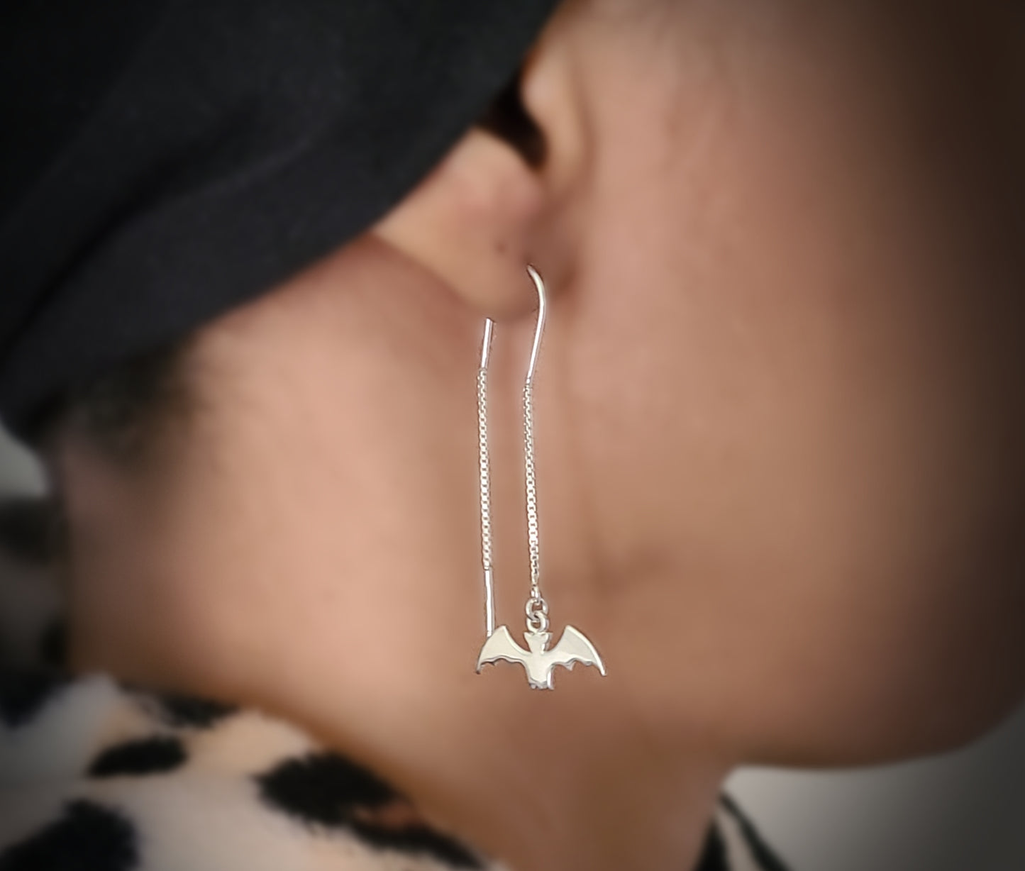 Sterling Silver Bat Dangle Earrings -- E220