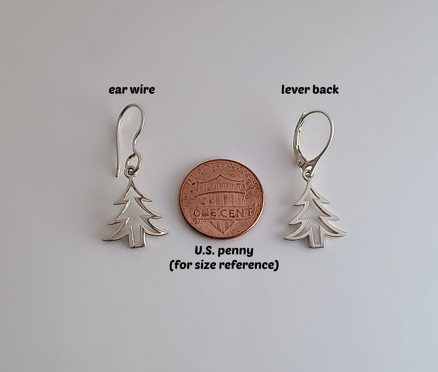 Sterling Silver Pine Tree Dangle Earrings -- E226