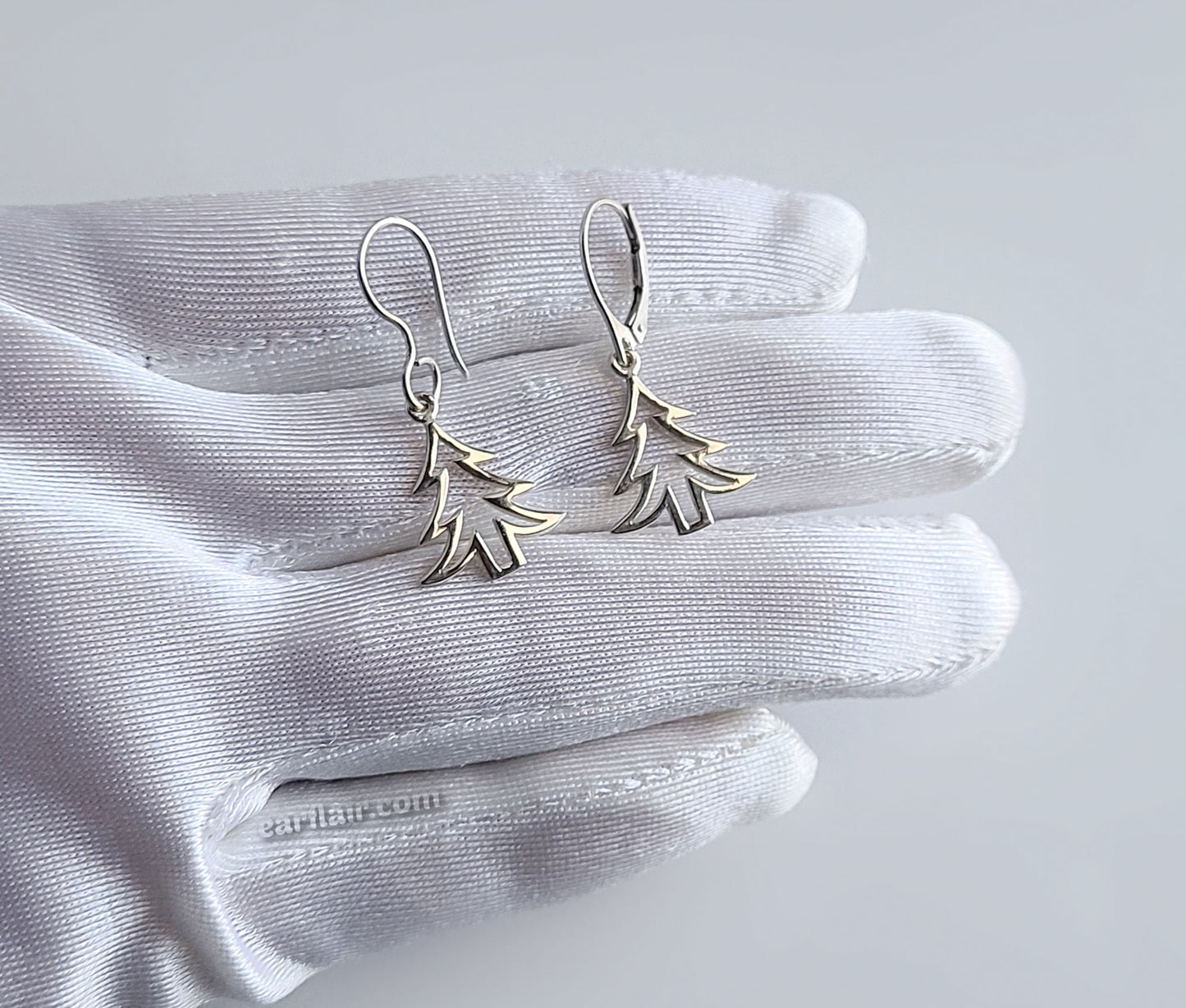 Sterling Silver Pine Tree Dangle Earrings -- E226