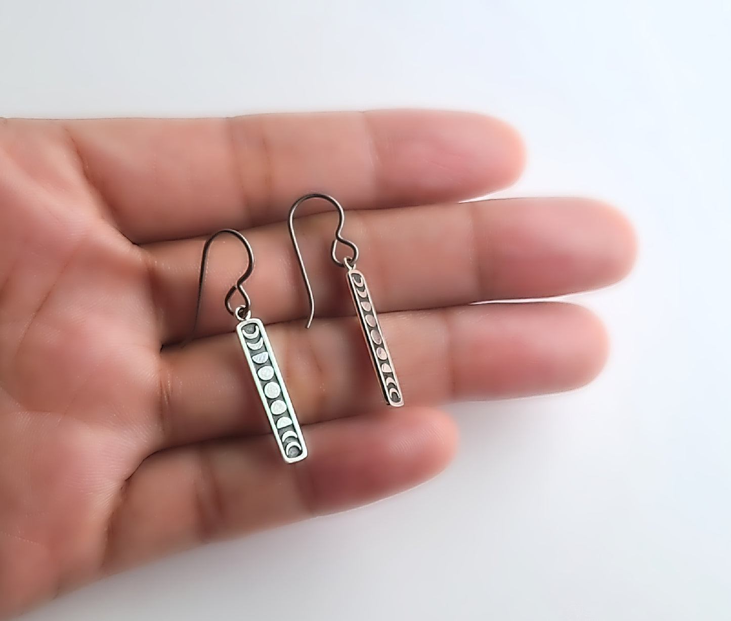 Sterling Silver Moon Phase Dangle Earrings -- E273
