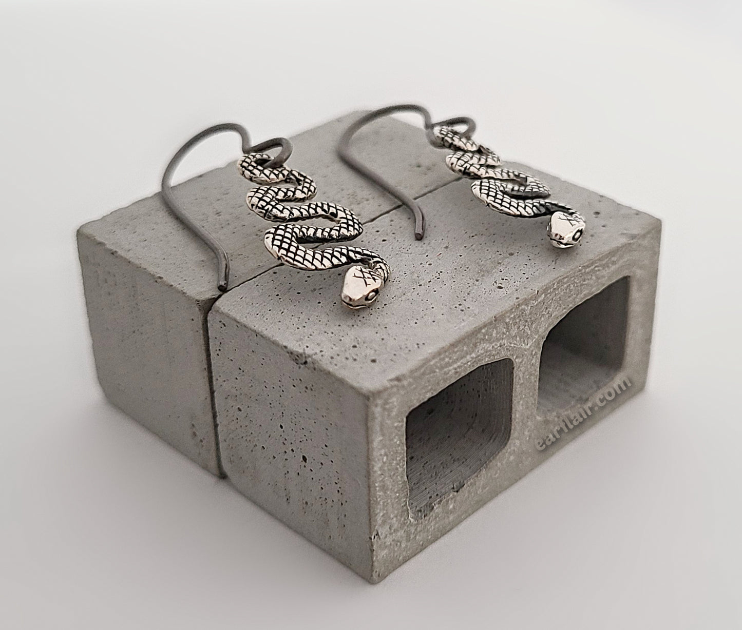 Sterling Silver Small Snake Dangle Earrings -- E274