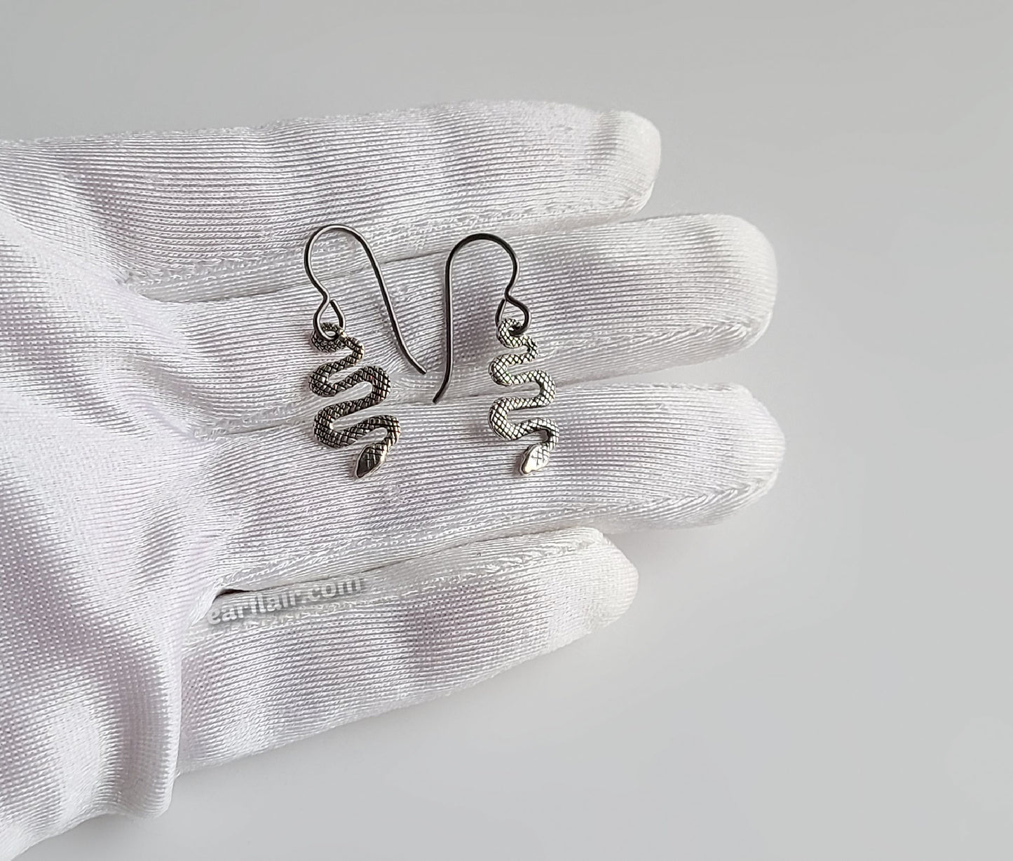 Sterling Silver Small Snake Dangle Earrings -- E274