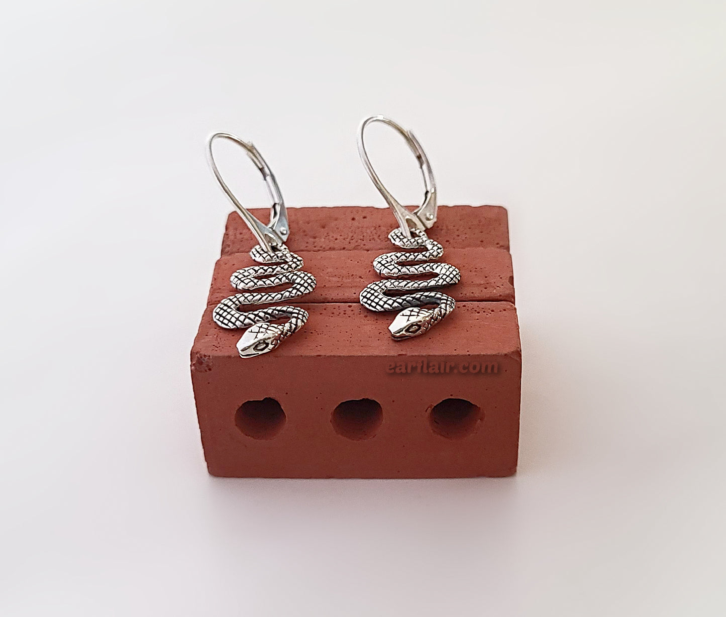 Sterling Silver Small Snake Dangle Earrings -- E274