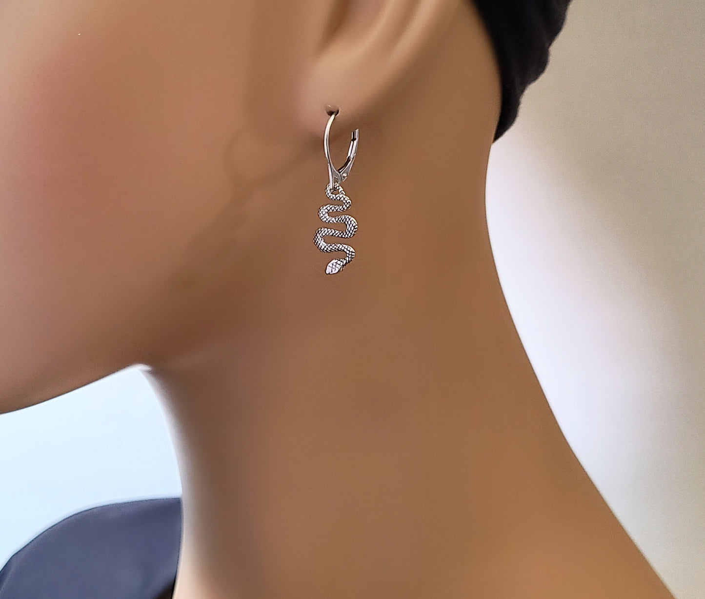 Sterling Silver Small Snake Dangle Earrings -- E274