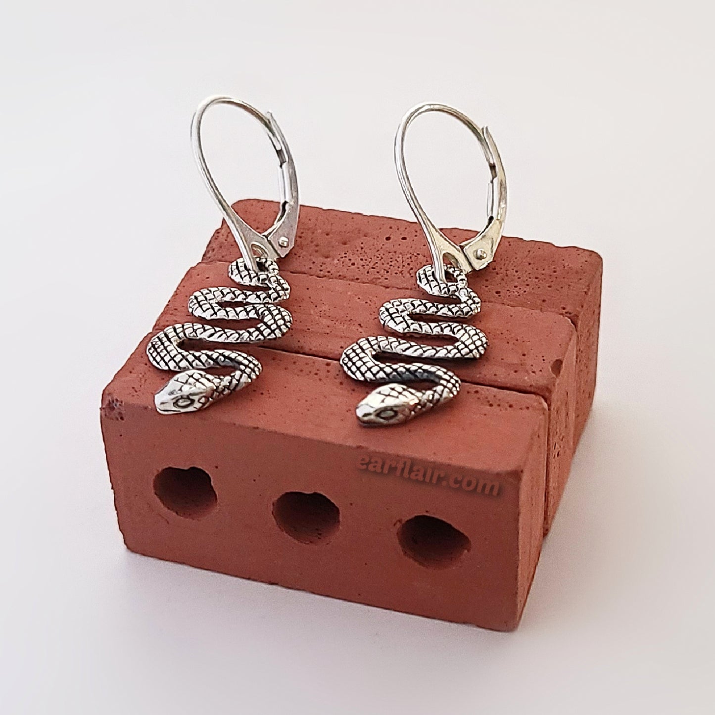 Sterling Silver Small Snake Dangle Earrings -- E274