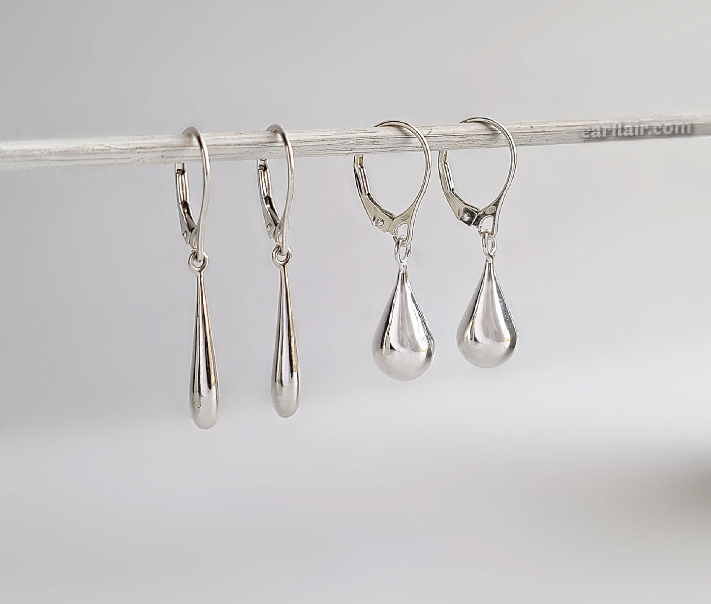 Sterling Silver Skinny Teardrop Dangle Earrings -- E279