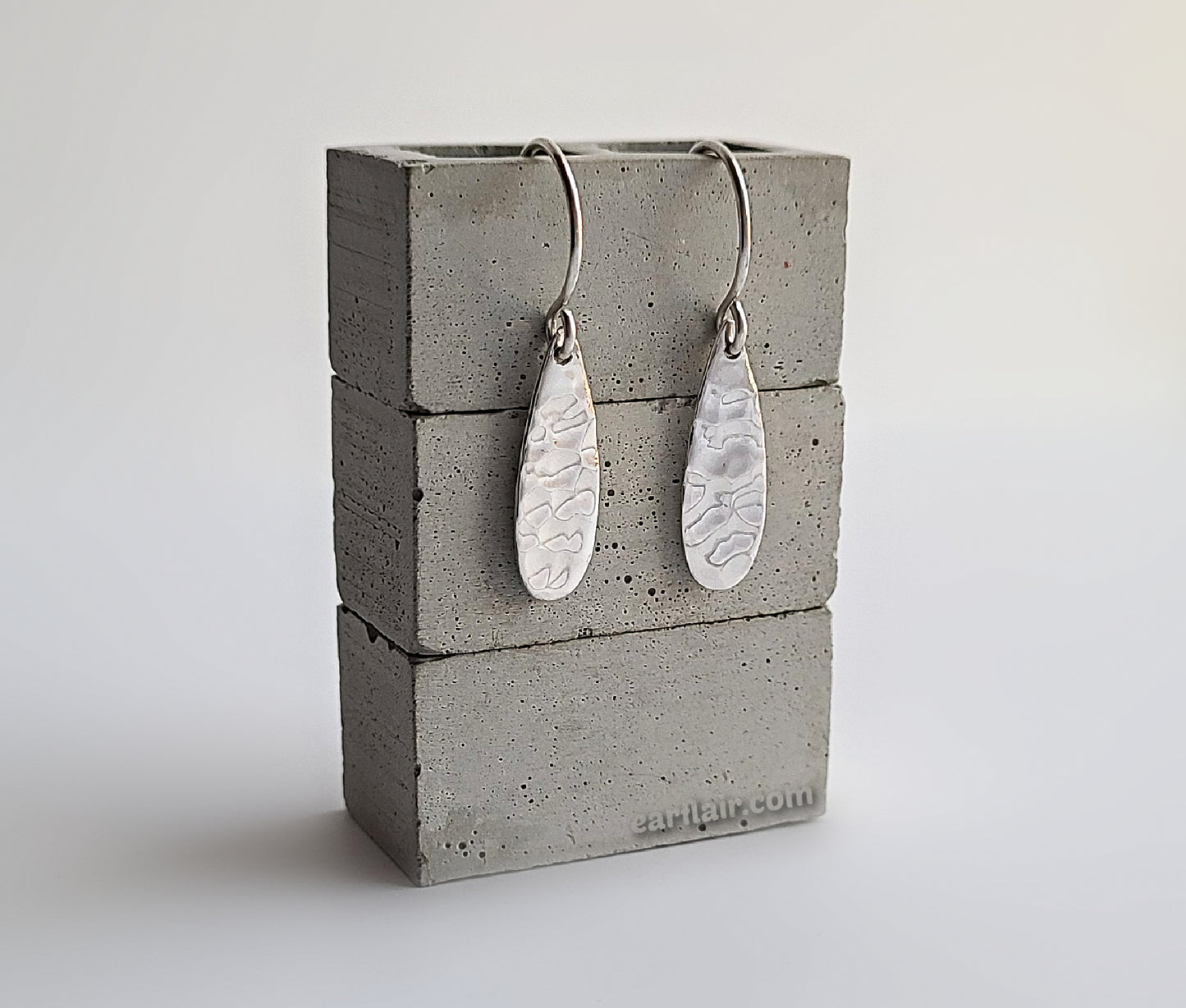 Sterling Silver Hammered Teardrop Dangle Earrings -- E280