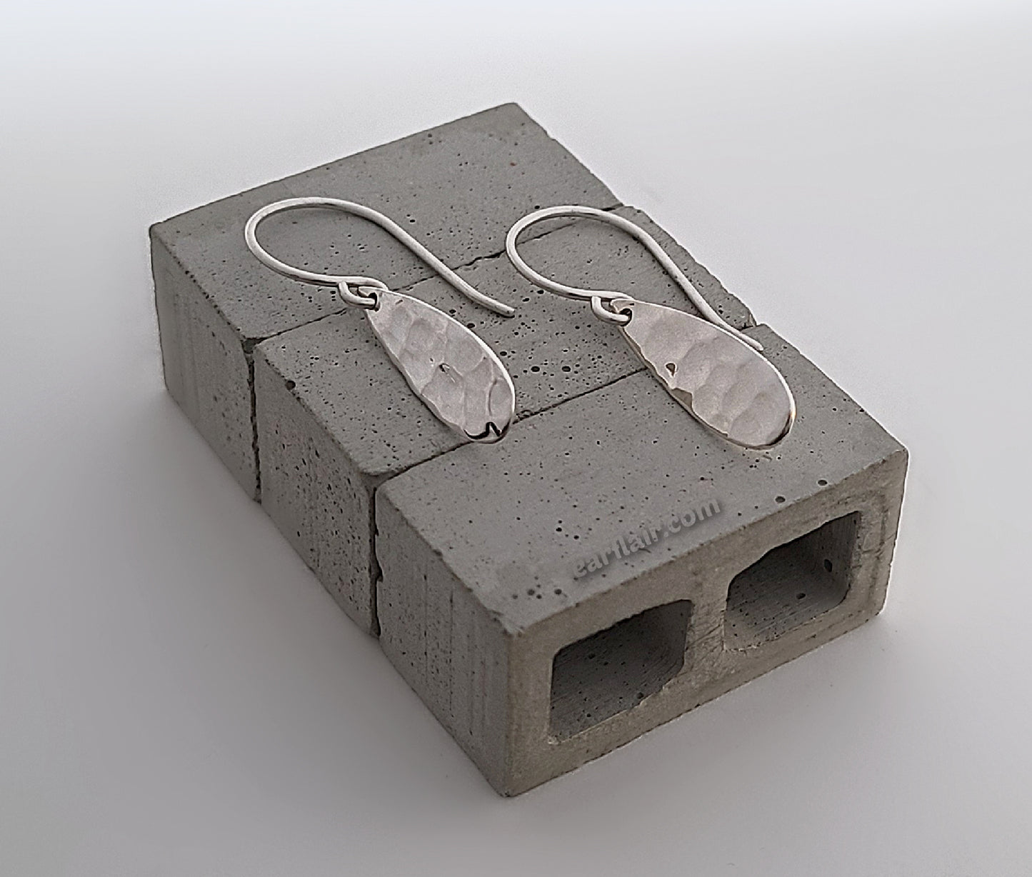 Sterling Silver Hammered Teardrop Dangle Earrings -- E280