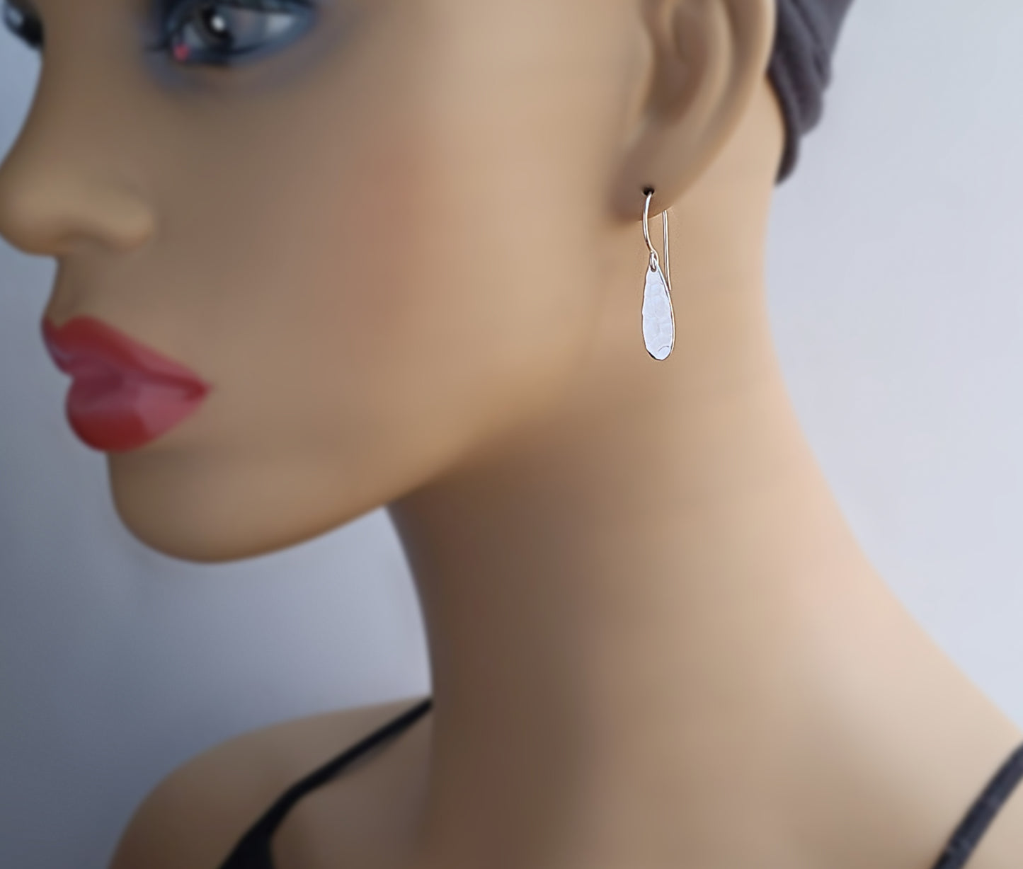 Sterling Silver Hammered Teardrop Dangle Earrings -- E280