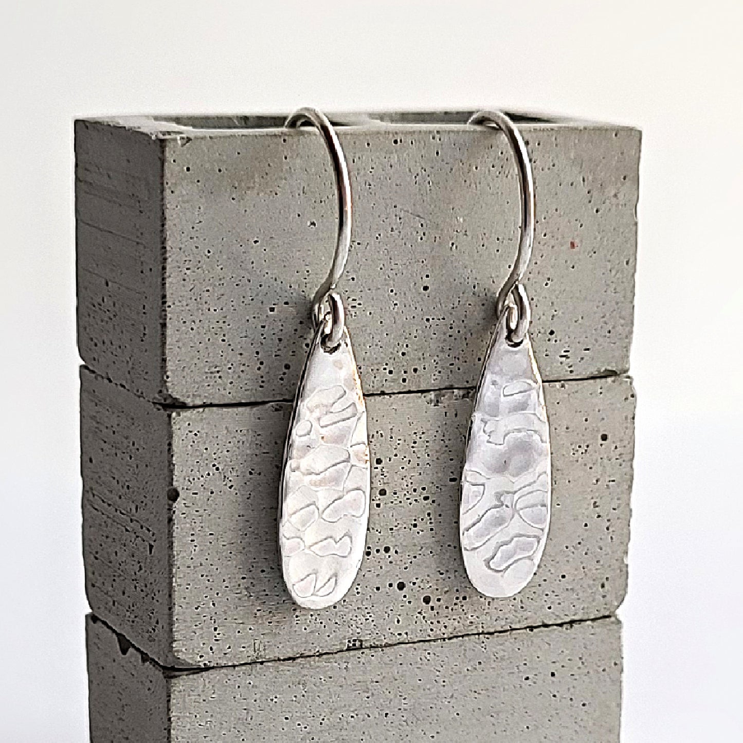 Sterling Silver Hammered Teardrop Dangle Earrings -- E280