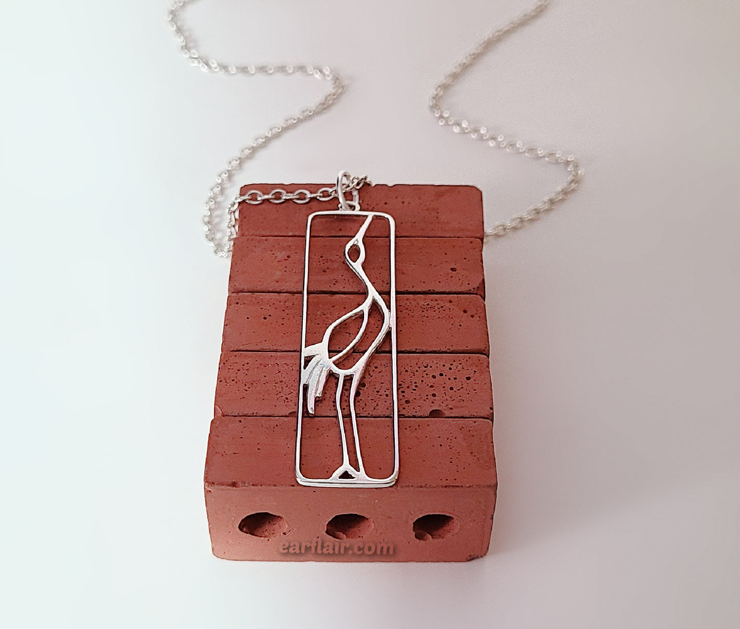 Sterling Silver Crane Pendant/Necklace -- N122