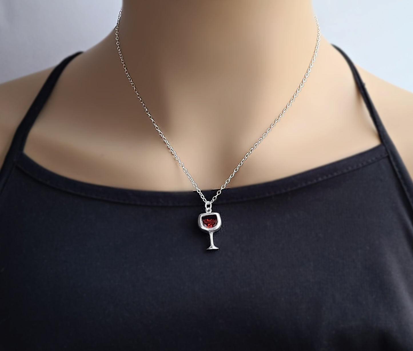 Sterling Silver Red Wine Glass Charm -- EF0207
