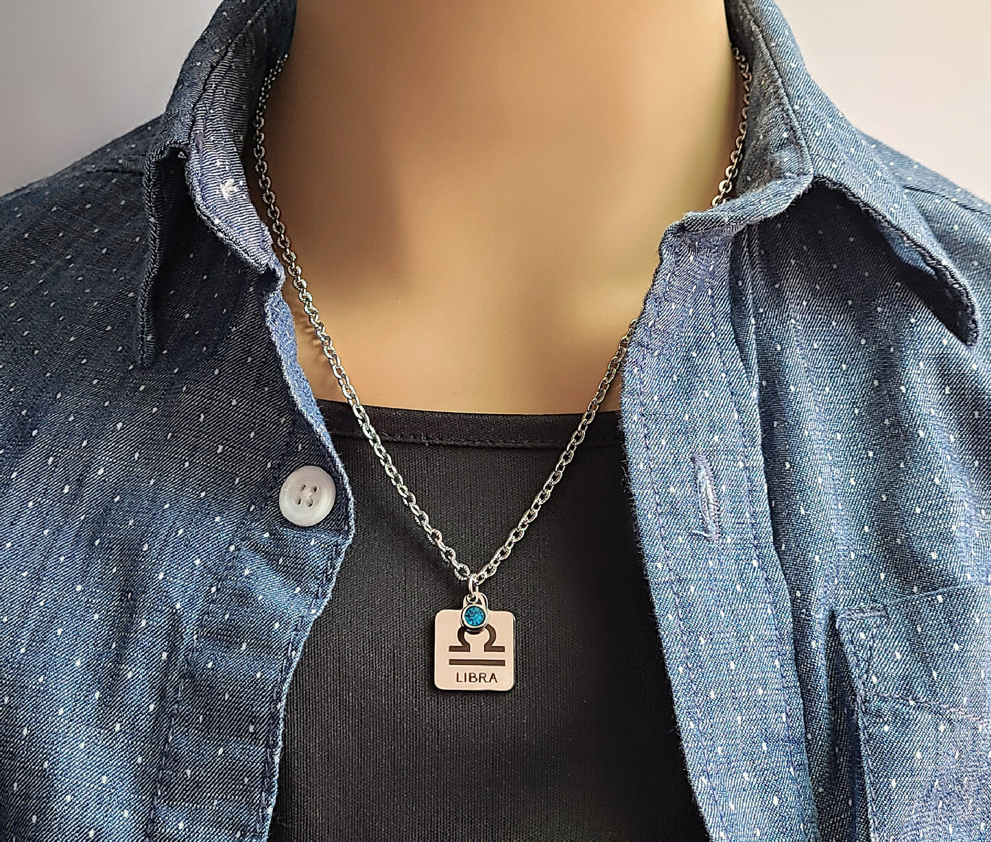 Stainless Steel Zodiac & Birthstone Necklace -- EF0267