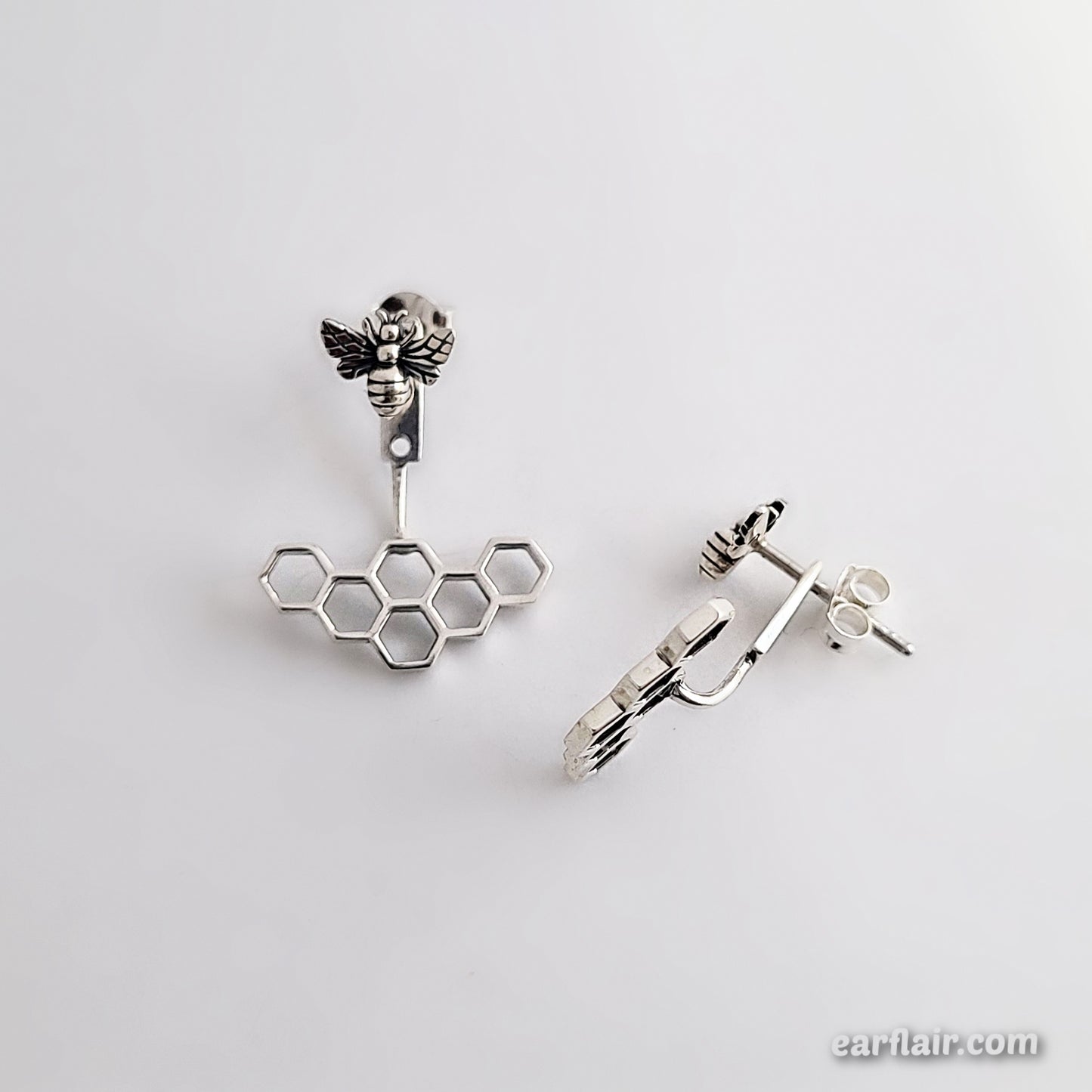Sterling Silver Bee & Honeycomb Ear Jacket
