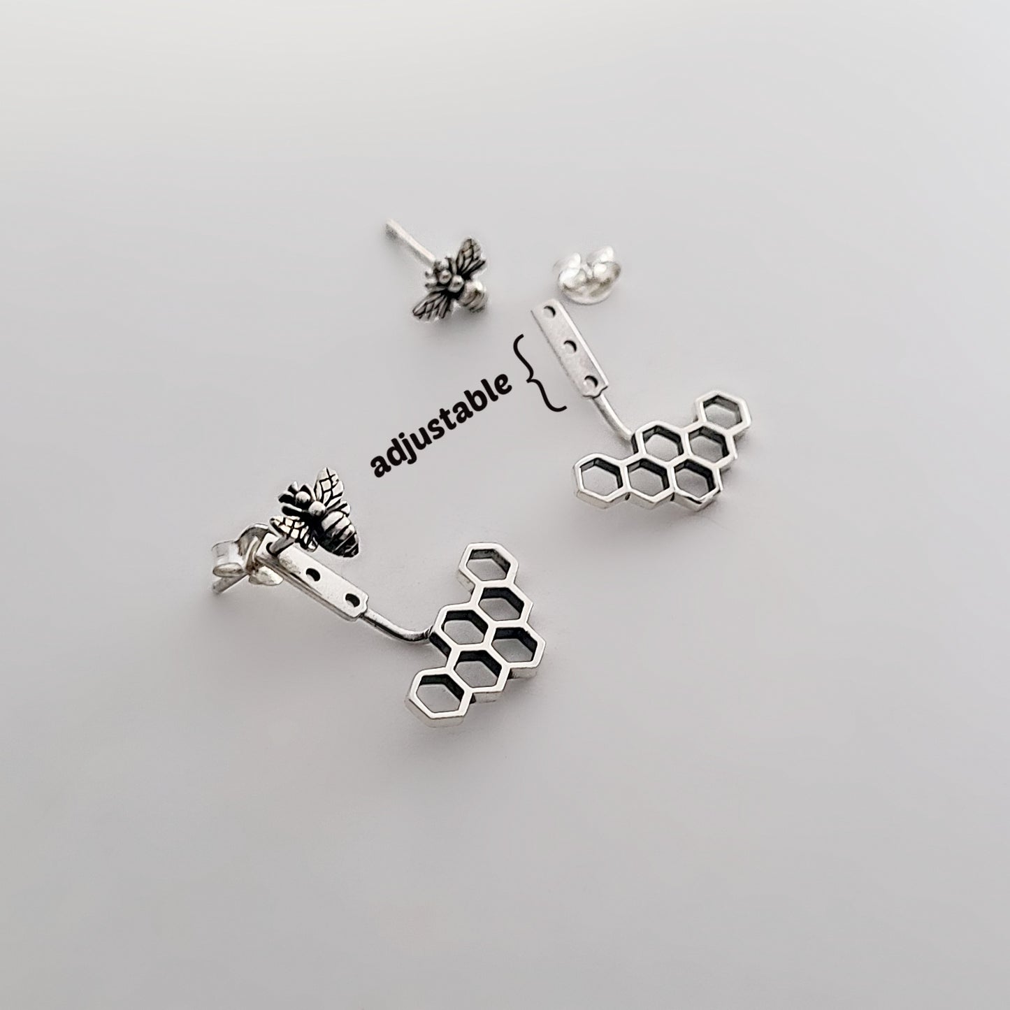 Sterling Silver Bee & Honeycomb Ear Jacket