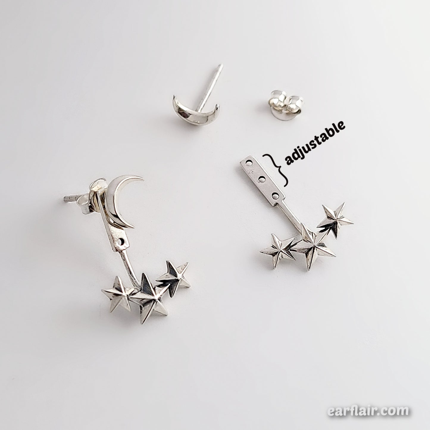 Sterling Silver Moon & Stars Ear Jacket
