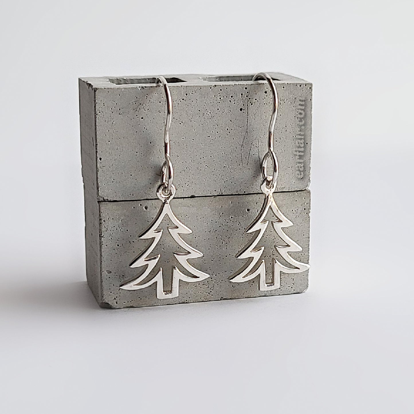 Sterling Silver Pine Tree Dangle Earrings -- E226
