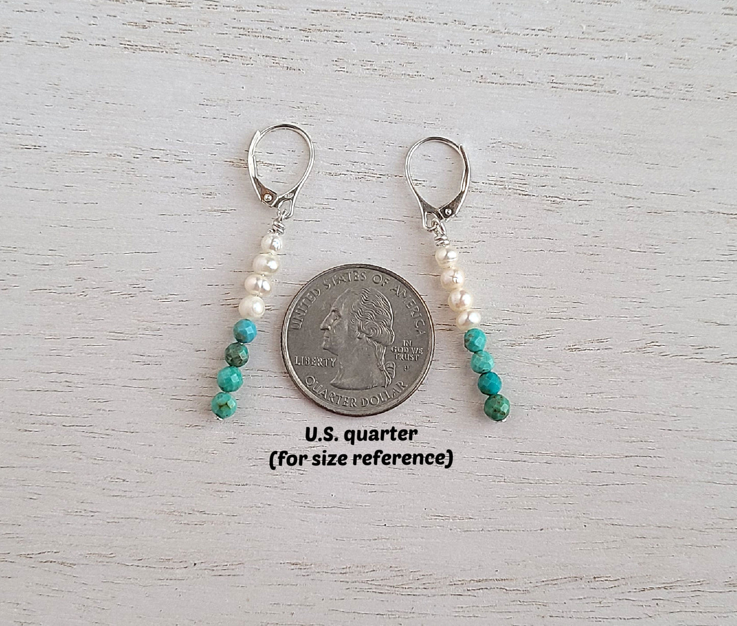 Sterling Silver Pearl & Turquoise Lever Back Earrings