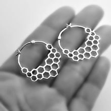 Load image into Gallery viewer, Sterling Silver Honeycomb Hoop Earrings -- EF0002
