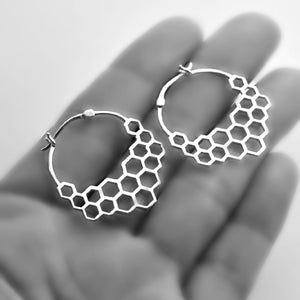 Sterling Silver Honeycomb Hoop Earrings -- EF0002
