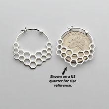 Load image into Gallery viewer, Sterling Silver Honeycomb Hoop Earrings -- EF0002
