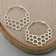 Load image into Gallery viewer, Sterling Silver Honeycomb Hoop Earrings -- EF0002
