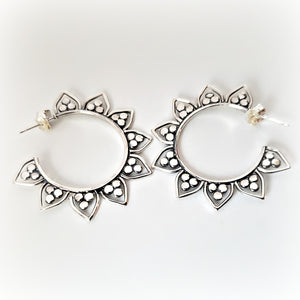 Sterling Silver Lotus Flower Hoop Earrings -- EF0004