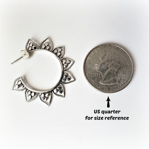 Sterling Silver Lotus Flower Hoop Earrings -- EF0004
