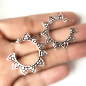 Sterling Silver Lotus Flower Hoop Earrings -- EF0004