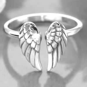 Sterling Silver Adjustable Angel Wings Ring -- EF0013