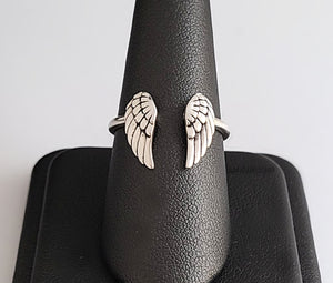 Sterling Silver Adjustable Angel Wings Ring -- EF0013