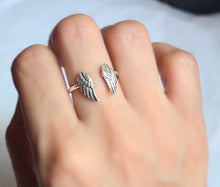 Load image into Gallery viewer, Sterling Silver Adjustable Angel Wings Ring -- EF0013
