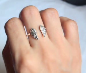 Sterling Silver Adjustable Angel Wings Ring -- EF0013