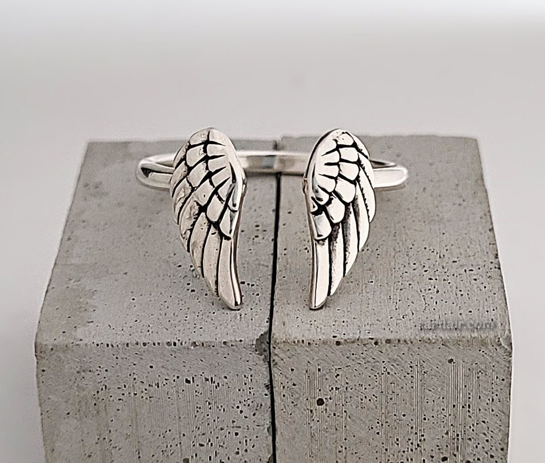 Sterling Silver Adjustable Angel Wings Ring -- EF0013