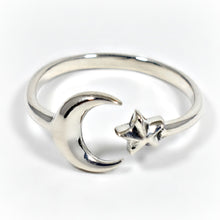 Load image into Gallery viewer, Sterling Silver Adjustable Moon and Star Ring
