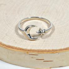 Load image into Gallery viewer, Sterling Silver Adjustable Moon and Star Ring
